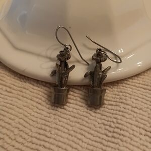 Pewter Tulip Flower Earrings